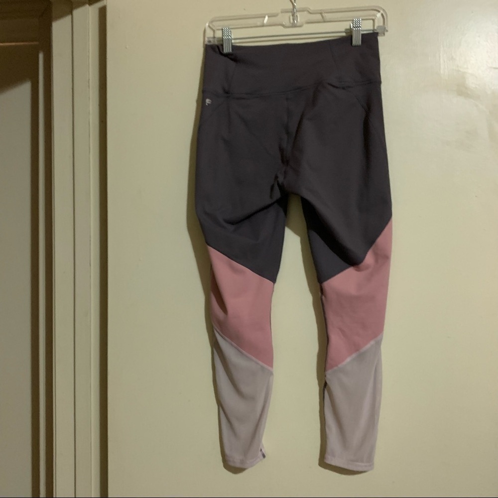 Fabletics Powerhold High Waisted Mesh Block Striped Gray Pink Leggings. - Picture 11 of 11